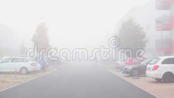 汽车停放的雾状街道视频的预览图