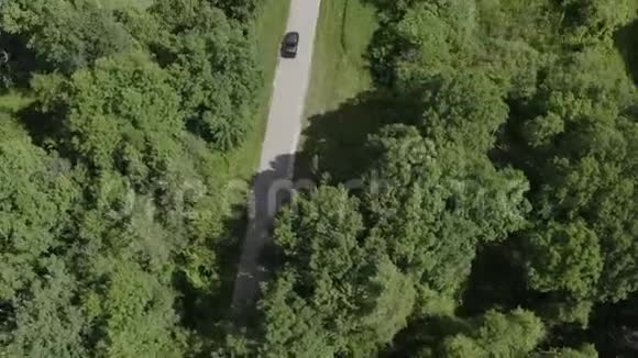 汽车在乡间的绿树和田野间行驶视频的预览图