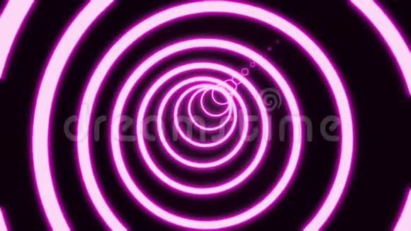 摘要紫色霓虹灯线在黑色背景下交叉形成圆形隧道狭窄的几何背景视频的预览图