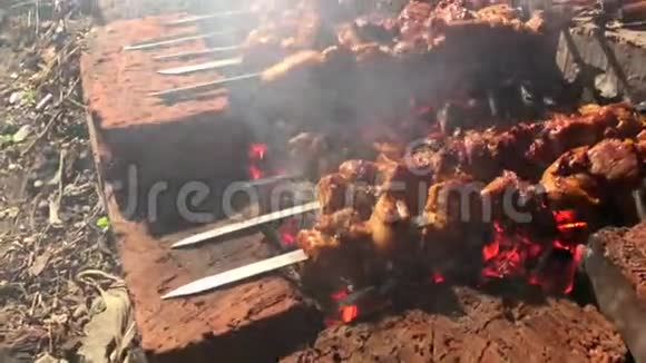 在烤串上烧肉结痂猪肉牛肉鸡肉视频的预览图