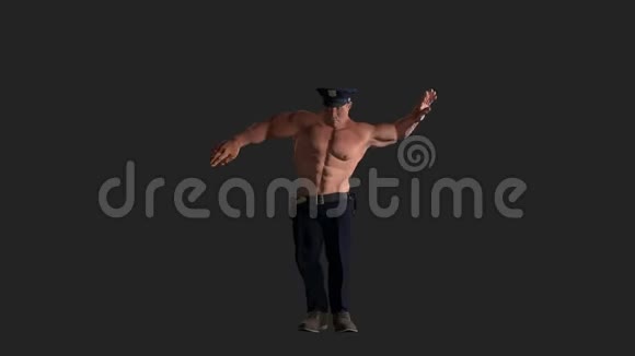 赤裸性感肌肉发达的奇彭代尔警察跳舞3D字型包括阿尔法视频的预览图