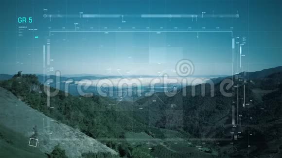 鸟瞰风景景观的森林和无人机用户界面与图形条尺度的网络和未来概念与DAR视频的预览图