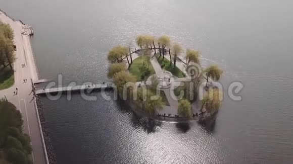 从无人驾驶飞机上看到湖中的岛屿视频的预览图