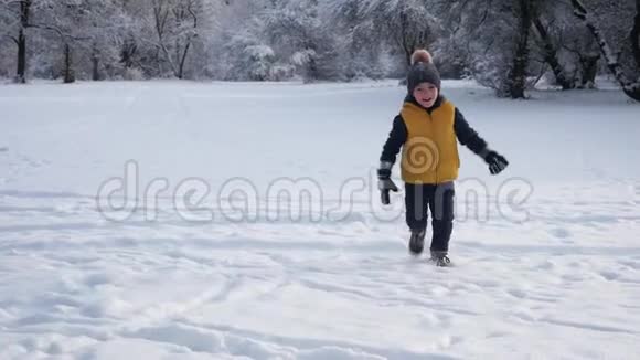 男孩跑着掉进雪里视频的预览图