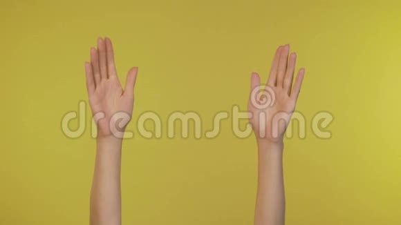 孤立的女性双手拍在黄色背景上视频的预览图