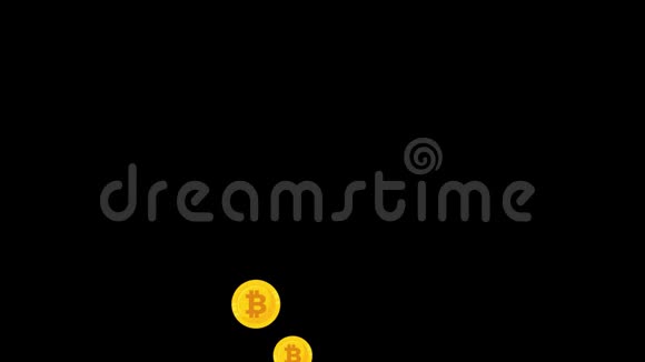 黄金比特币硬币流动缓慢带有阿尔法透明度的4k动画视频的预览图