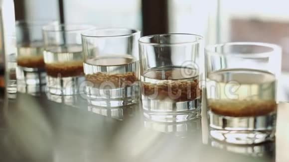在餐厅用透明的玻璃在船帆上萌发谷物种子视频的预览图