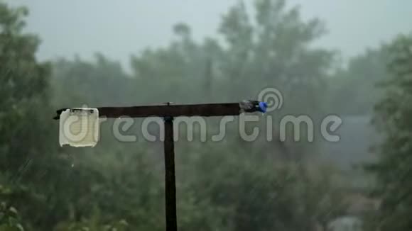 黑木手使风车在大雨中旋转视频的预览图