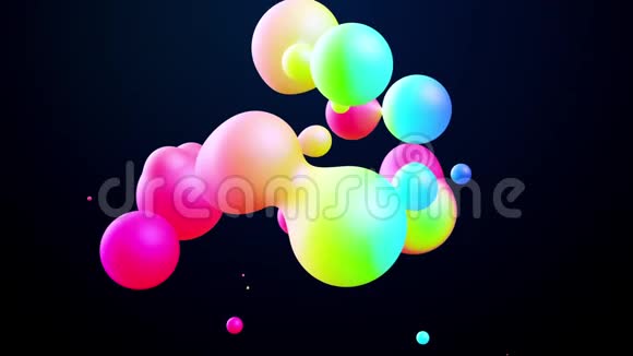 抽象的三维背景与美丽的彩色渐变元球体在空气中循环与内光融合视频的预览图
