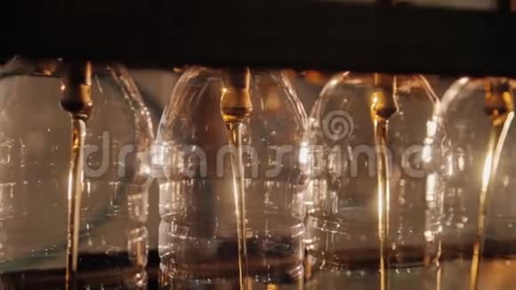 工厂内向日葵油容器瓶的灌装过程视频的预览图