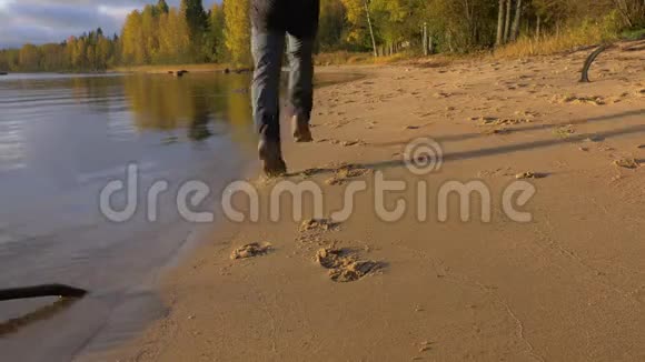 一个人沿着沙滩跑黎明的清晨他运动过着健康的生活从视频的预览图
