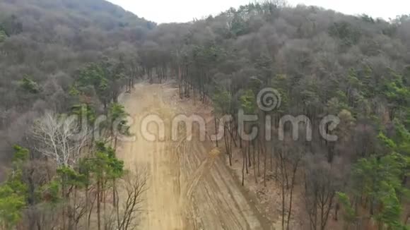 空中俯瞰森林砍伐飞过一个砍伐树木的地方视频的预览图