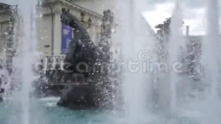 莫斯科俄罗斯有马雕雕塑的工作喷泉景观视频的预览图