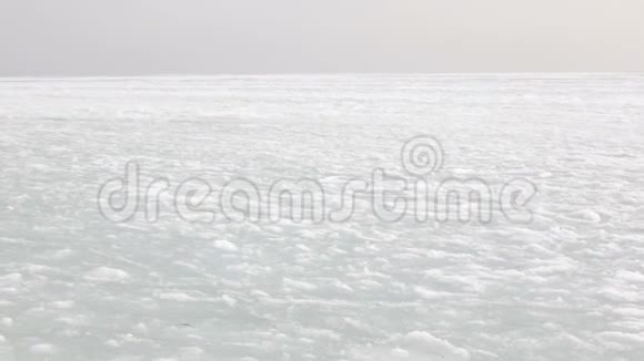 远东冬季的白雪和春暖花开的背景以及海中冰和泥的流动视频的预览图