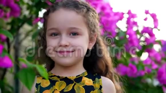 完蛋美丽的小女孩在公园里旋转微笑着库存录像视频的预览图