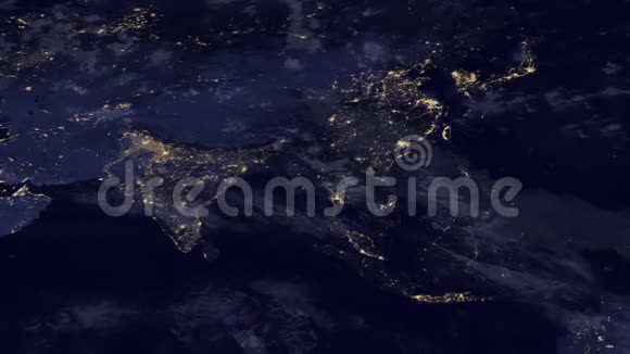 夜晚的亚洲从太空看动画视频的预览图