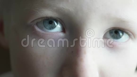 宏观射击一个白化病金发男孩特写的眼睛视频的预览图