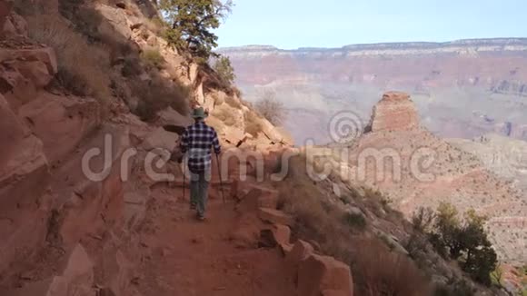 运动员在大峡谷国家公园的步道上徒步旅行视频的预览图