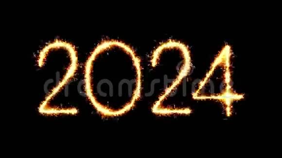 新年快乐2024文字火花闪烁火花烟花循环动画视频的预览图