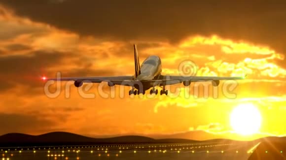 乘用飞机靠相机拍摄的日落降落视频的预览图