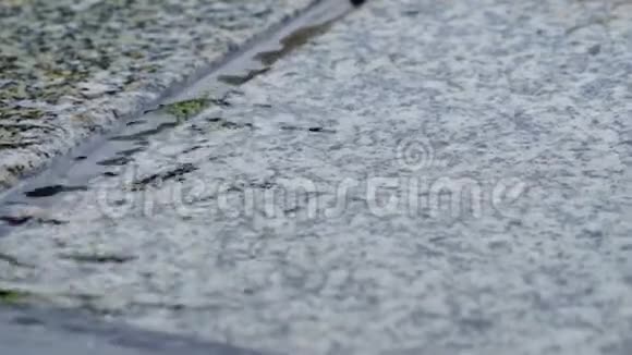 秋天的雨水滴落在街道上形成巨大的气泡视频的预览图
