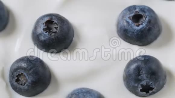 有机酸奶中的蓝莓酸奶倒蓝莓特写视频的预览图