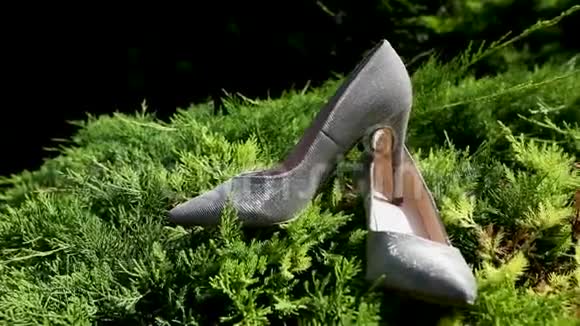 草地上的高跟鞋女人的鞋子展示女人的鞋子视频的预览图