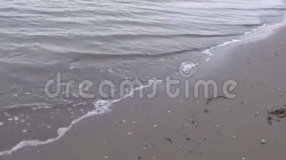 日落时沙滩上的小海浪视频的预览图