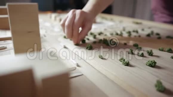 人们用植物装饰一个人造的小模型视频的预览图