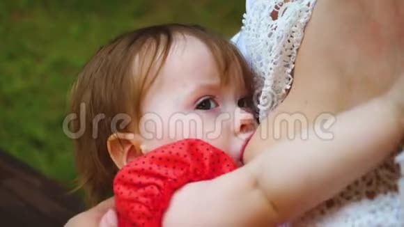 小宝宝从妈妈的乳房里吸奶儿童餐视频的预览图