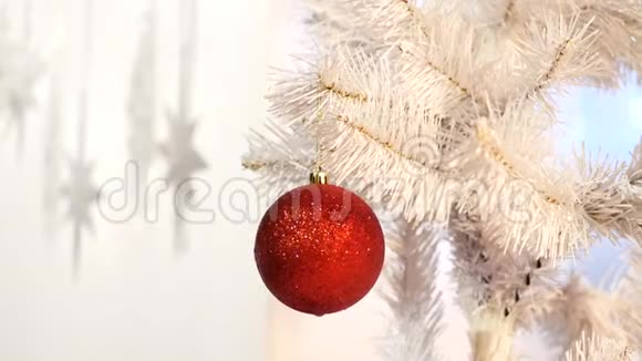 圣诞树上的一个红色玻璃装饰球视频的预览图