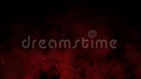 燃烧和喷发的红色热火暴明亮和发光的火焰效果在黑暗的夜晚黑色背景中向上飞行视频的预览图