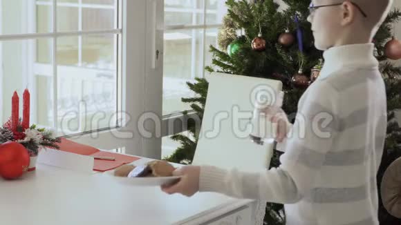 男孩带着饼干和牛奶开始写信给圣诞老人视频的预览图