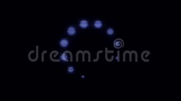加载蓝色圆圈图标的小闪烁球移动在黑色背景动画发光点在一个视频的预览图