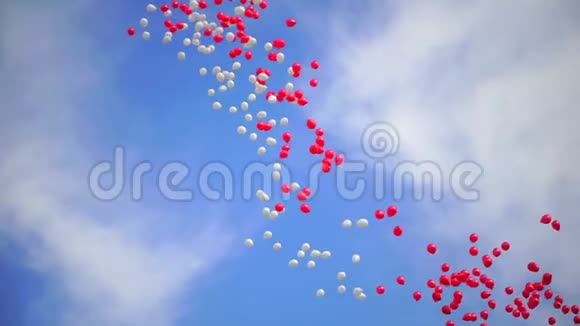 许多五颜六色的气球在空中飞行庆节日快乐和生日理念很多白色和红色视频的预览图