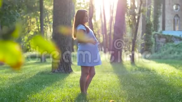 孕妇9个月抚摸腹部日出视频的预览图