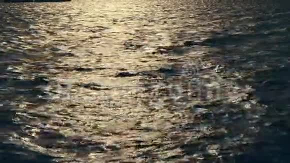 特写夕阳下的海浪在柔和的阳光下在水上眩光视频的预览图