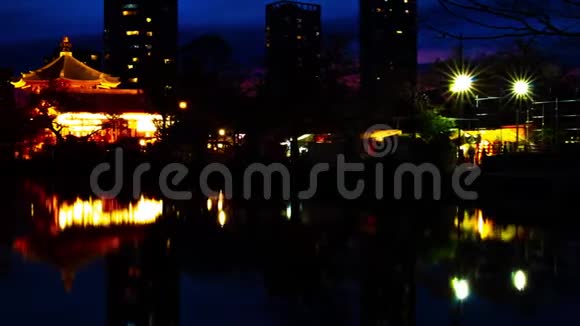 东京上野传统公园池塘附近日落时间的推移视频的预览图