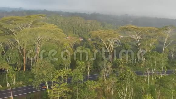 巴厘岛上印度尼西亚田野山丘和村庄的空中景观视频的预览图