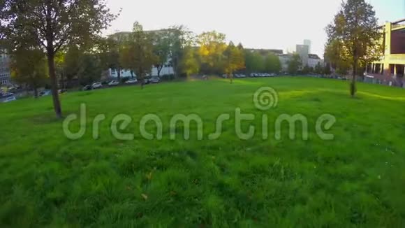 壮观的科隆天际线从绿色草坪上升视频的预览图