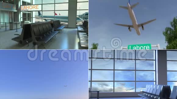 前往拉合尔飞机抵达巴基斯坦概念蒙太奇动画视频的预览图