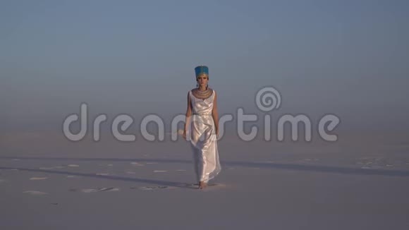 埃及伟大的女王在日落时分缓慢地穿过沙漠视频的预览图