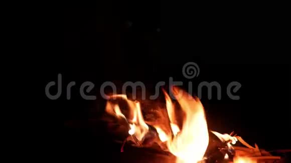 晚上在河岸边燃烧着炽热的木柴和火花用来露营美丽的抽象火花背景视频的预览图