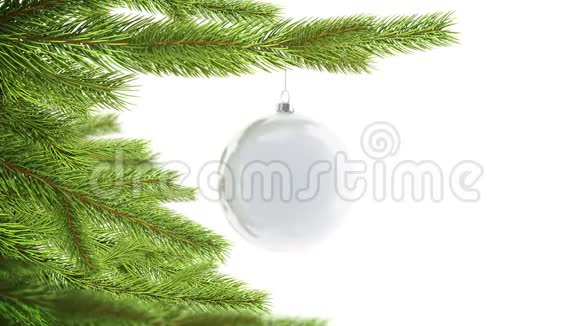 空白白色圣诞球挂在松树模型上循环旋转视频的预览图