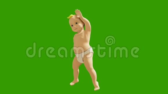 一个小孩子在绿色的屏幕上跳舞3D染小舞蹈儿童动画循环动画视频的预览图