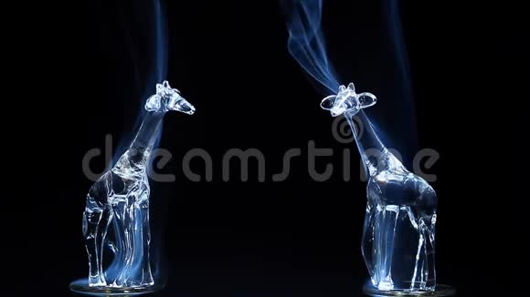 玻璃长颈鹿吸烟黑暗背景无人高清镜头视频的预览图