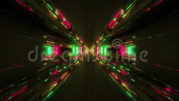 黑暗空间科幻隧道走廊与未来反射三维渲染壁纸运动背景无尽循环vj视频的预览图