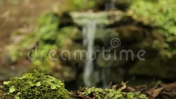小山涧中的水迅速地从岩石上流下来如画的瀑布视频的预览图
