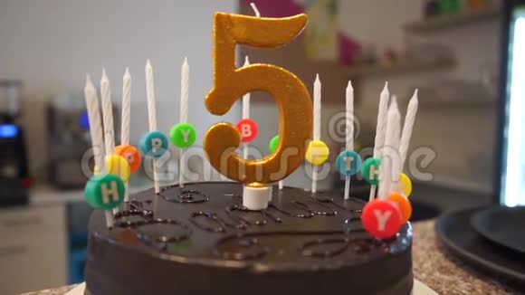 带有蜡烛的巧克力生日蛋糕视频的预览图