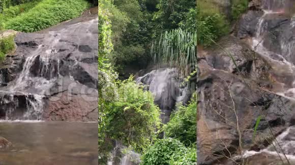移动设备上社交媒体应用的垂直视频水流过岩石坡热带瀑布视频的预览图